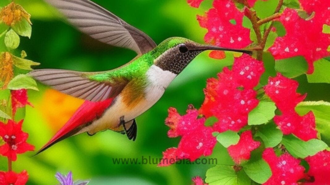 Image of a hummingbird and flowers